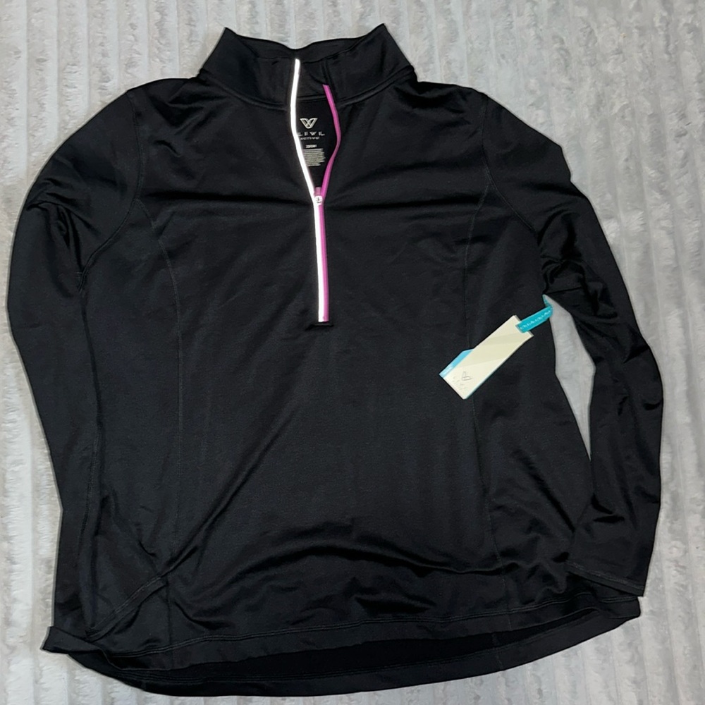 Black Women's Quarter-Zip Performance Top with Pink Trim